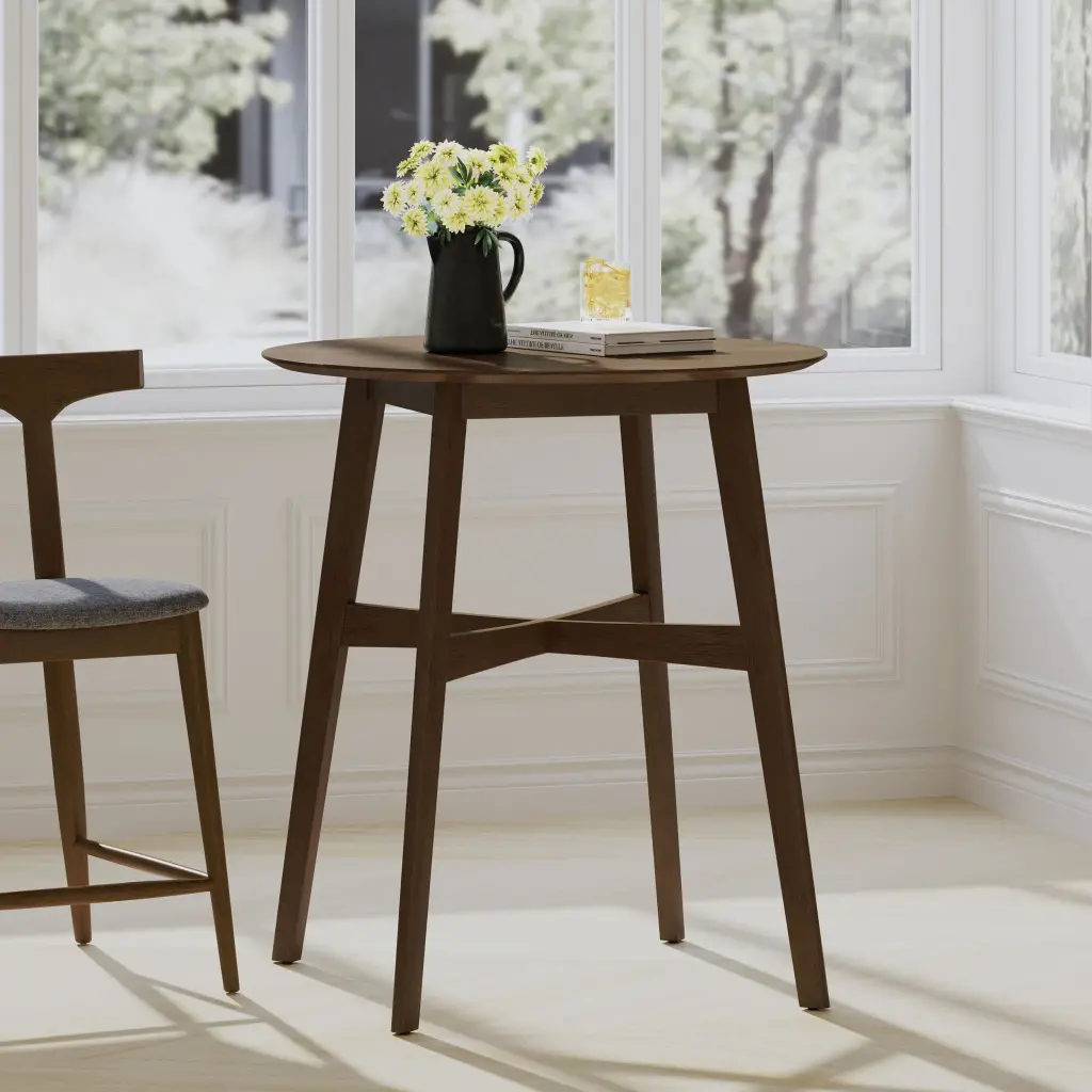 Wood Counter Height Round Dining Table Brown 35.4D X 35.4W X 36H nh-onfind