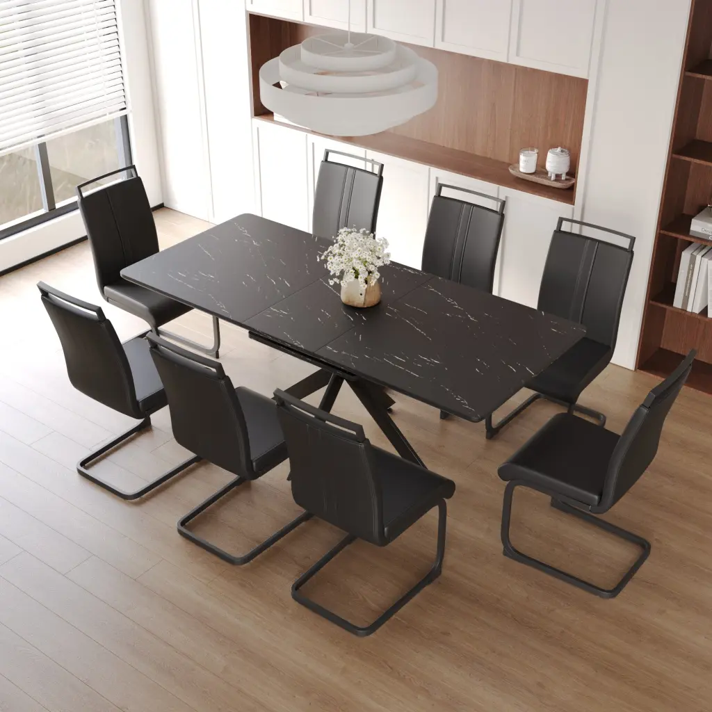 Extendable Dining Table Set 6-8 People, C-Shaped Design nuoli furniture