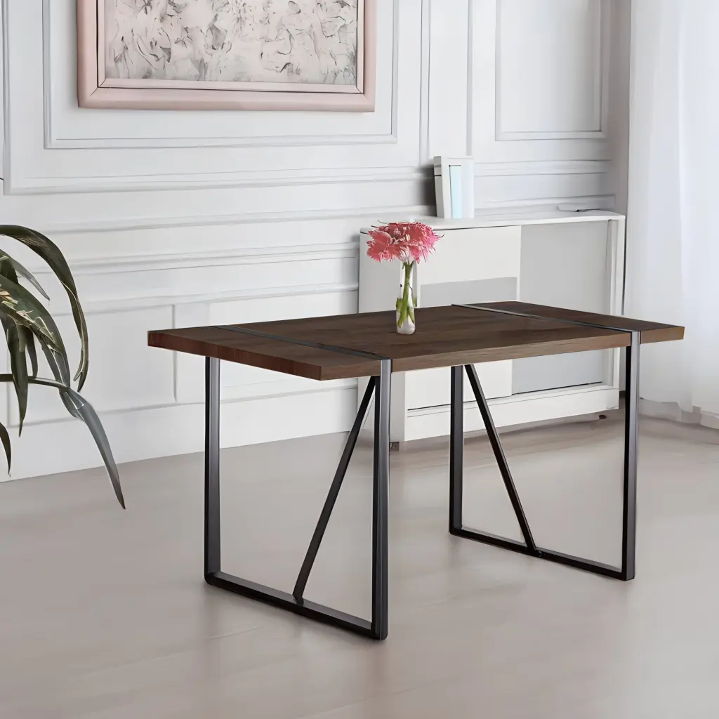 55 Inch Rustic Industrial Rectangular MDF Walnut Dining Table 4-6 nuoli furniture