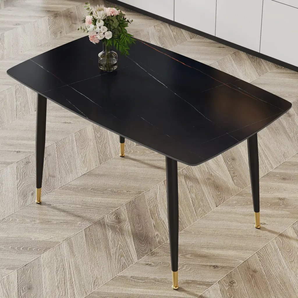 Modern Minimalist Dining Table Black Sintered Stone Tabletop Gold Base rnb