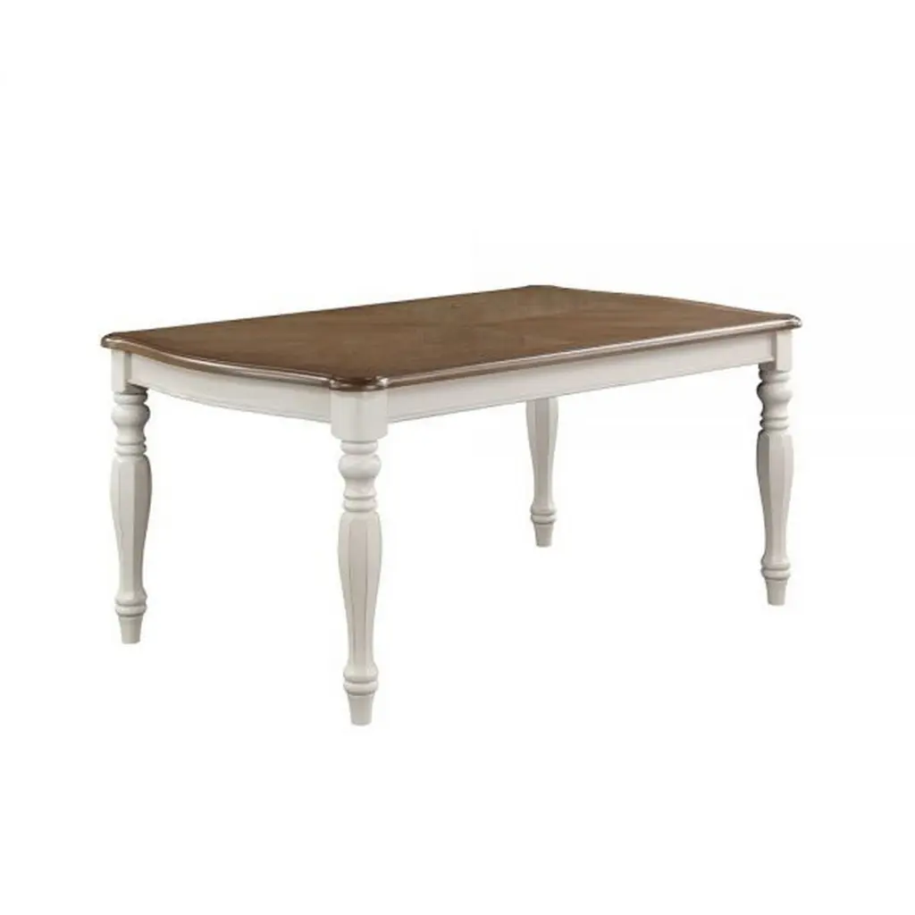 Fil 68 Inch Dining Table Rustic Brown Rubberwood White Turned Legs royal hampton