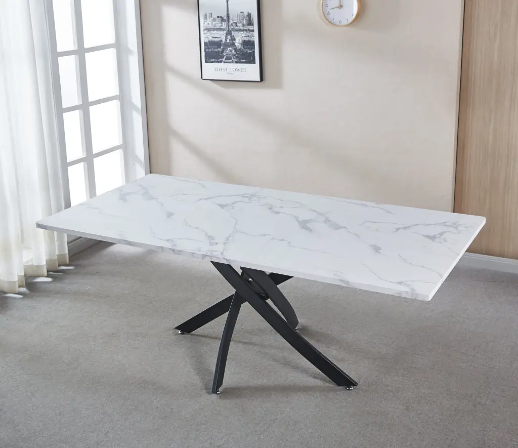 Rectangle MDF Dining Table Printed Marble Top and Black Metal Base w1241 artisan furniture