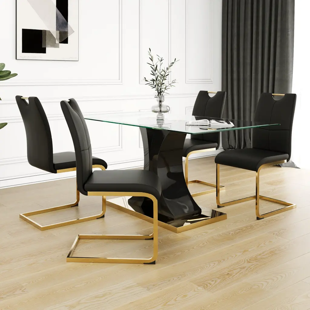 Modern Elegant Transparent Glass Dining Table Solid Support Base youngmagic