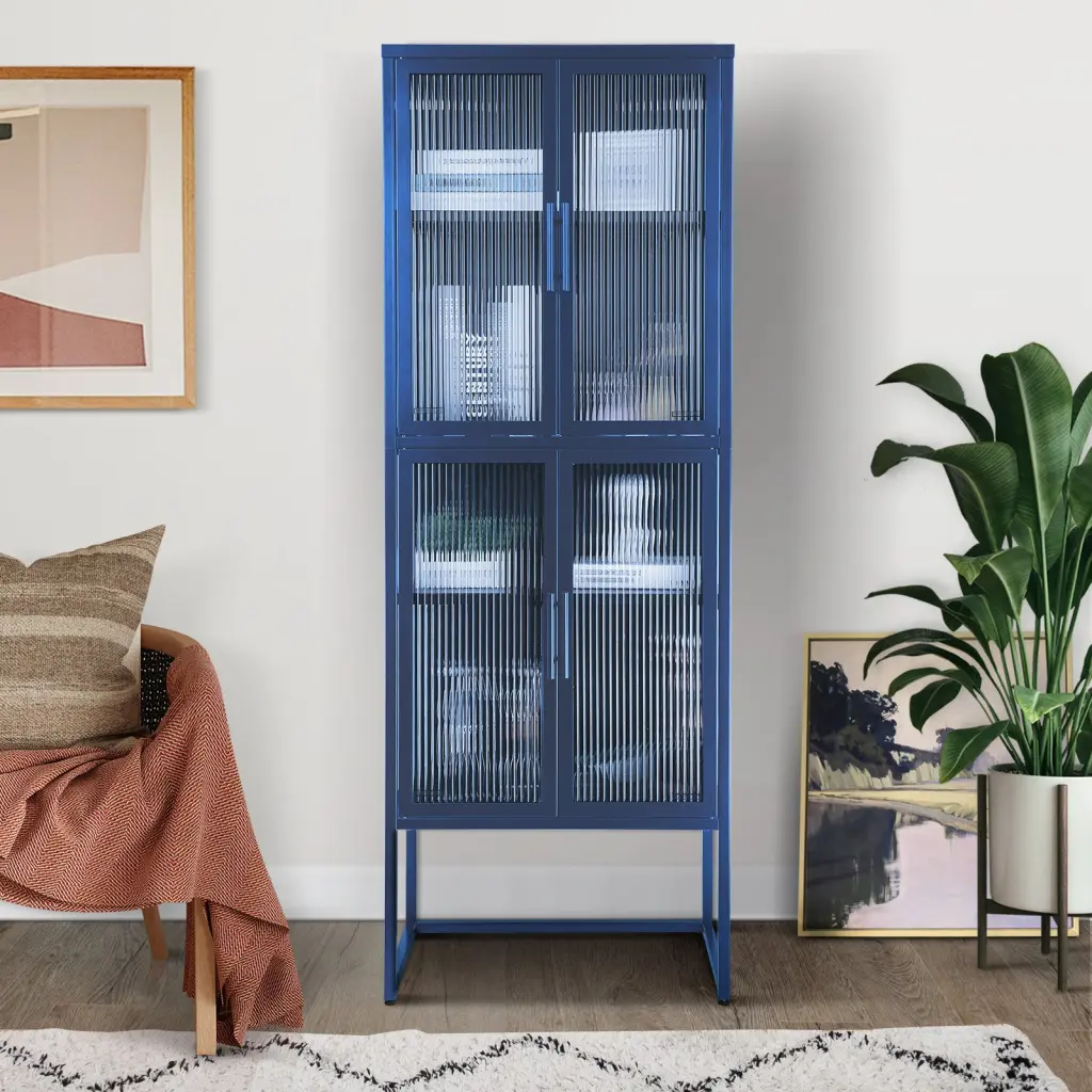 Chic 4 Door Tempered Glass Cabinet 4 Glass Doors Adjustable Shelves rnb
