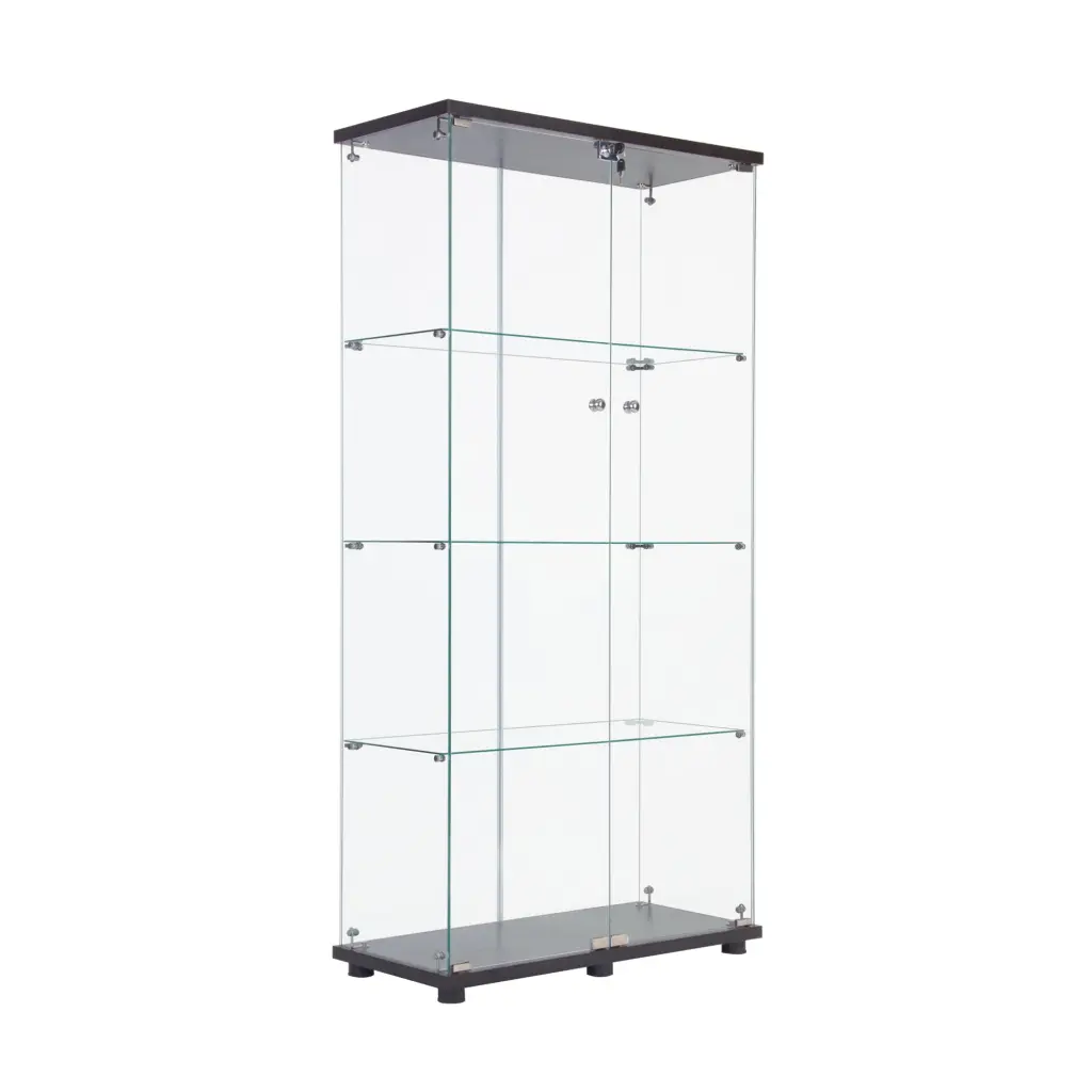 Two Door Glass Cabinet Black 4 Shelves Display Storage Furniture uni-home