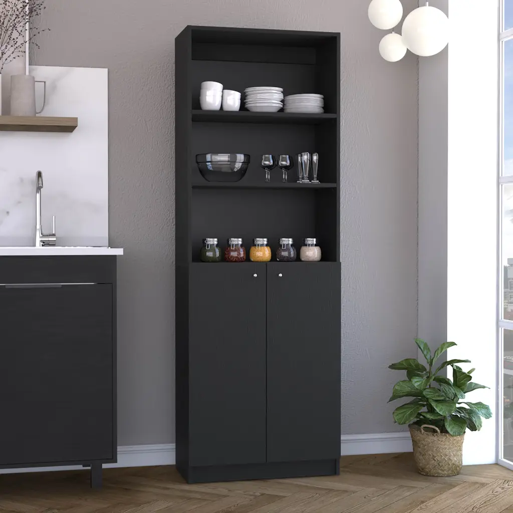 Vinton 2 Door Bookcase Upper Shelves Black Particle Board rta mubles colombia