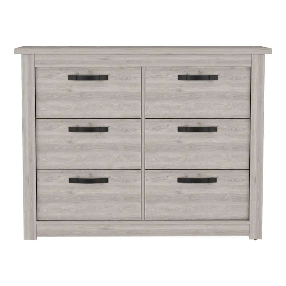 6 Drawer Double Dresser Toret - Light Gray Particle Board Bedroom Storage treevol furniture