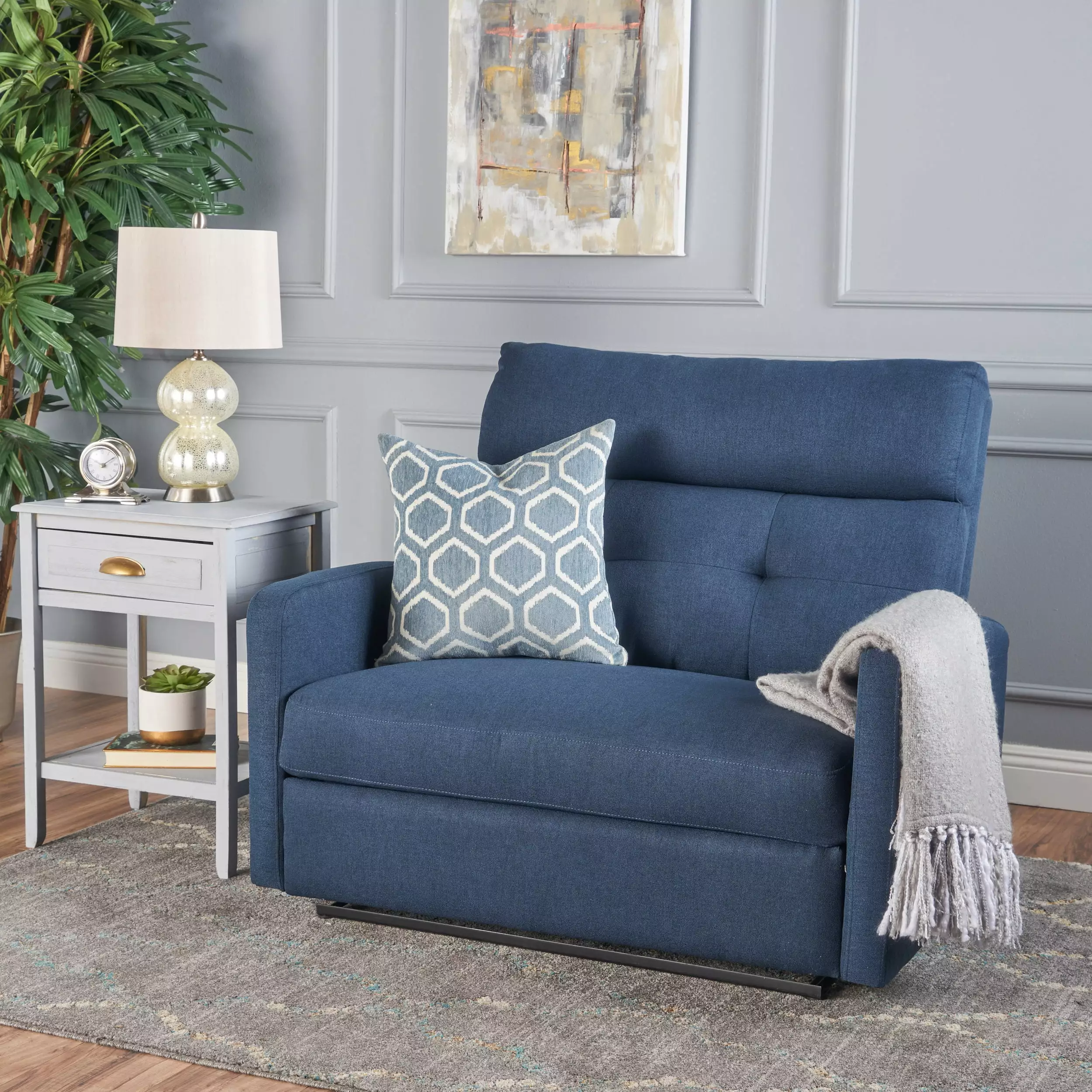 Recliner Chair (Double Seats) Navy Blue - Comfortable Two-Seater Reclining Sofa Jamini