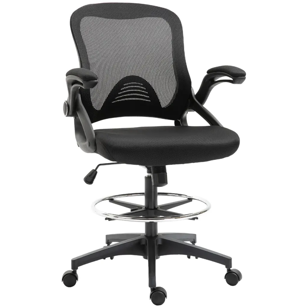 Mesh Drafting Chair Tall Office Chair Lumbar Support Flip Up Arms aosom business
