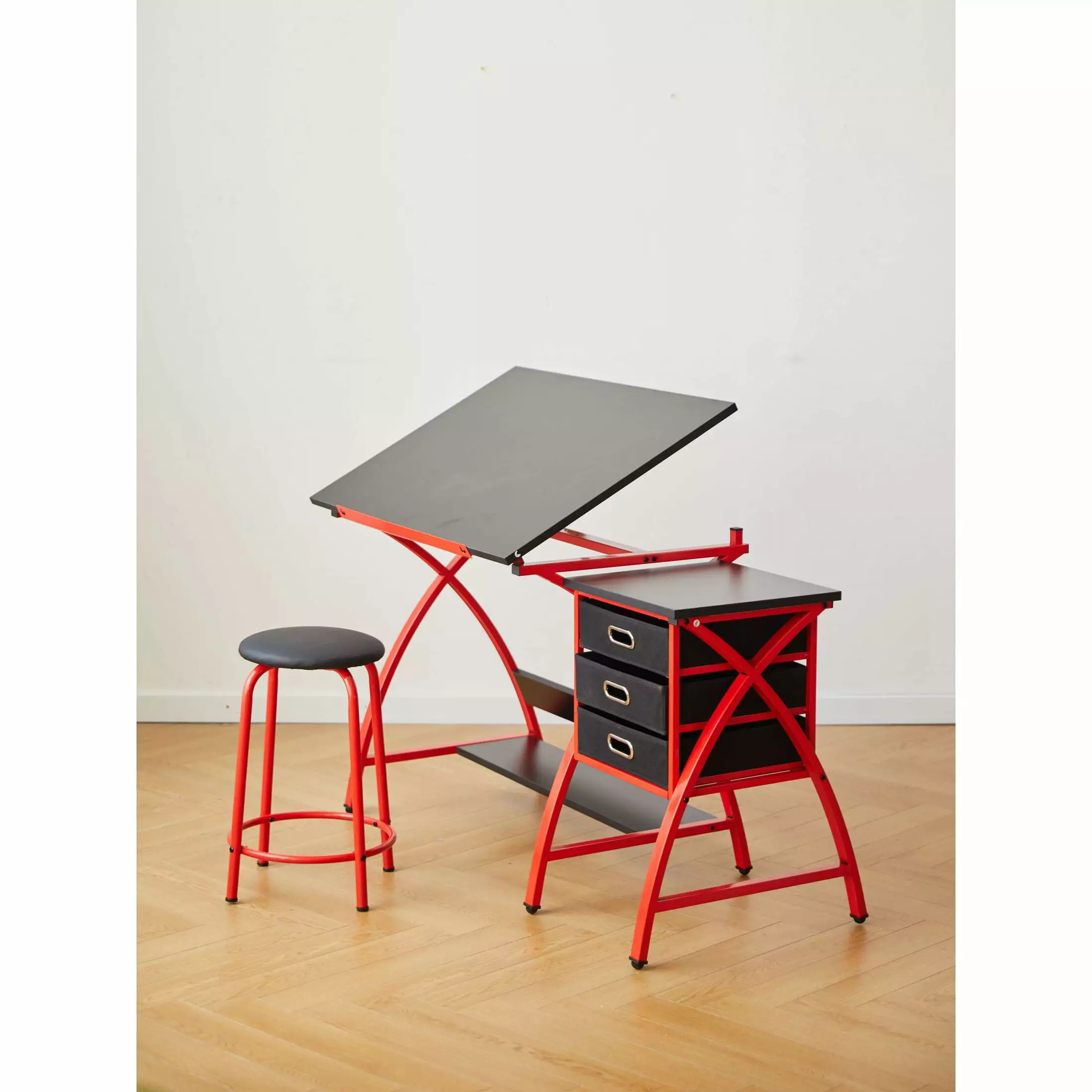 Drafting Table Stool - MDF and Metal Red Drafting Desk Artists and Designers SMHZ