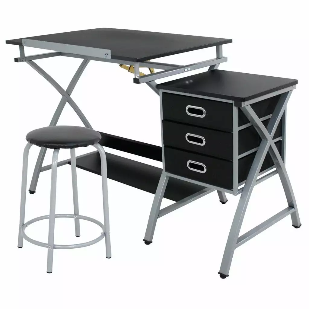 Zeny Adjustable Drafting Table Art Craft Drawing Desk Art Hobby Stool & Drawers