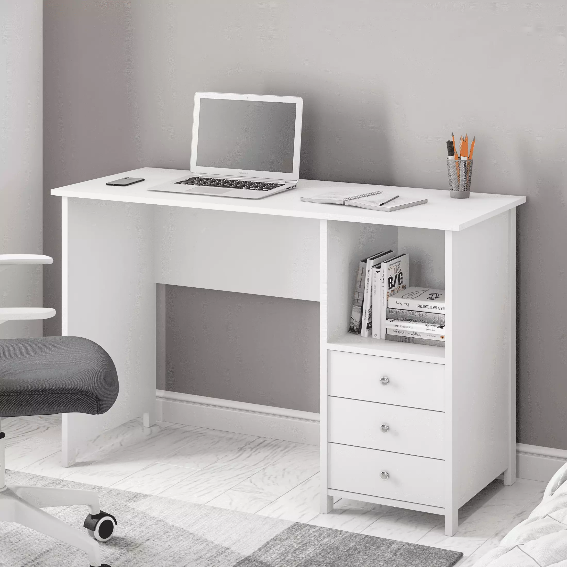 Techni Mobili Contemporary 3-Drawer Computer Desk White - Sleek Home Office Furniture
