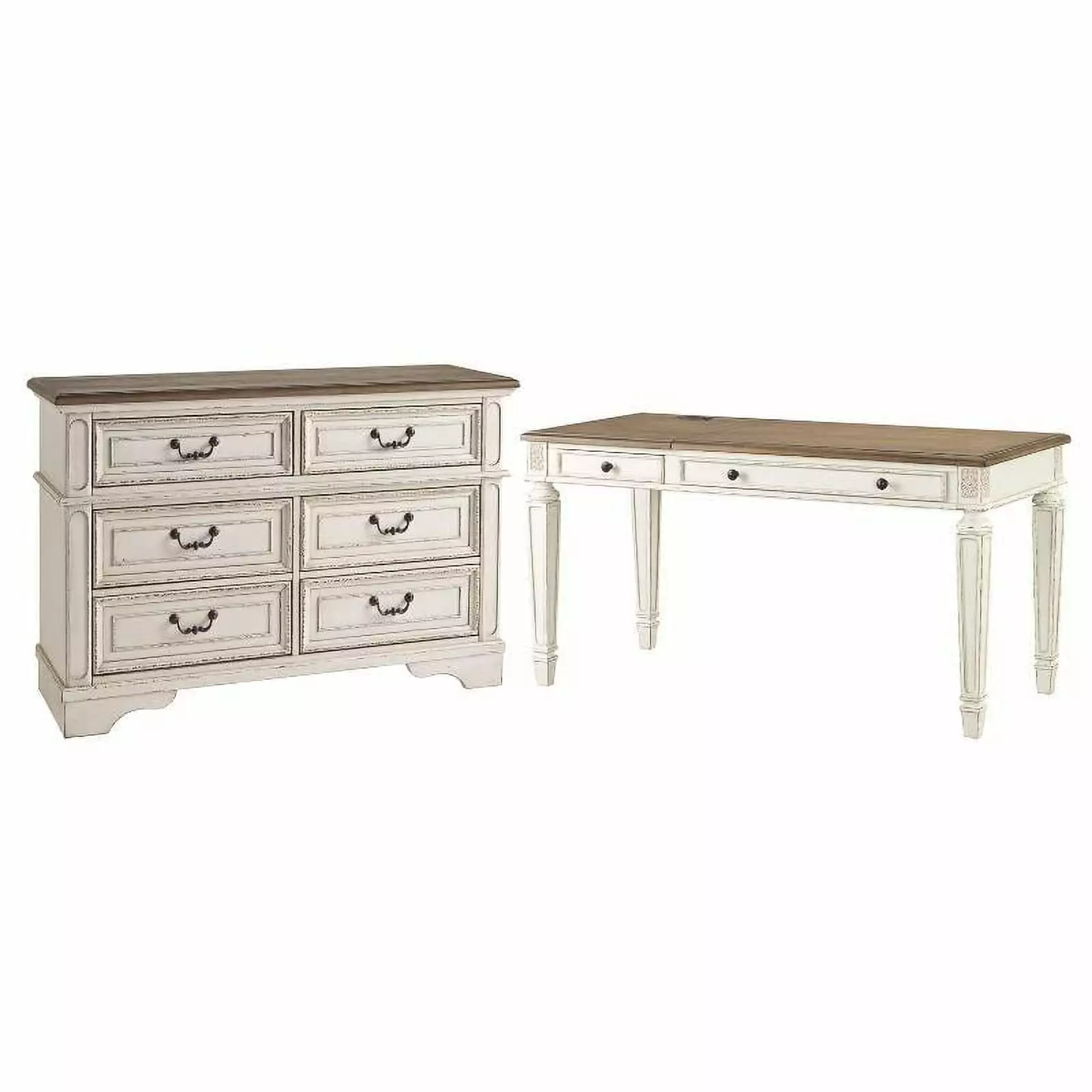 Home Square 2-Piece Set 6 Drawer Double Dresser and Lift Top Writing Desk