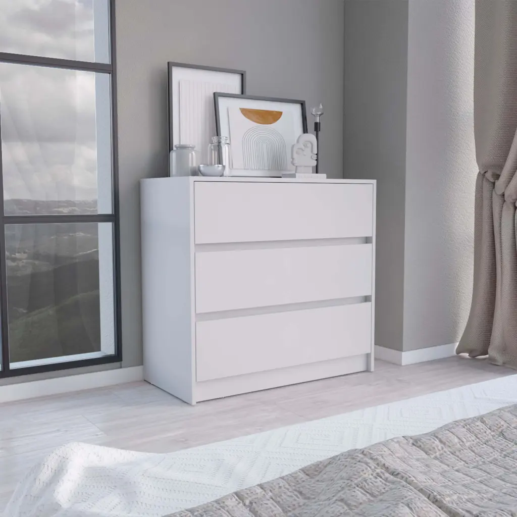 31"H White 3-Drawer Chest Drawers Particle Board Construction depot e-shop