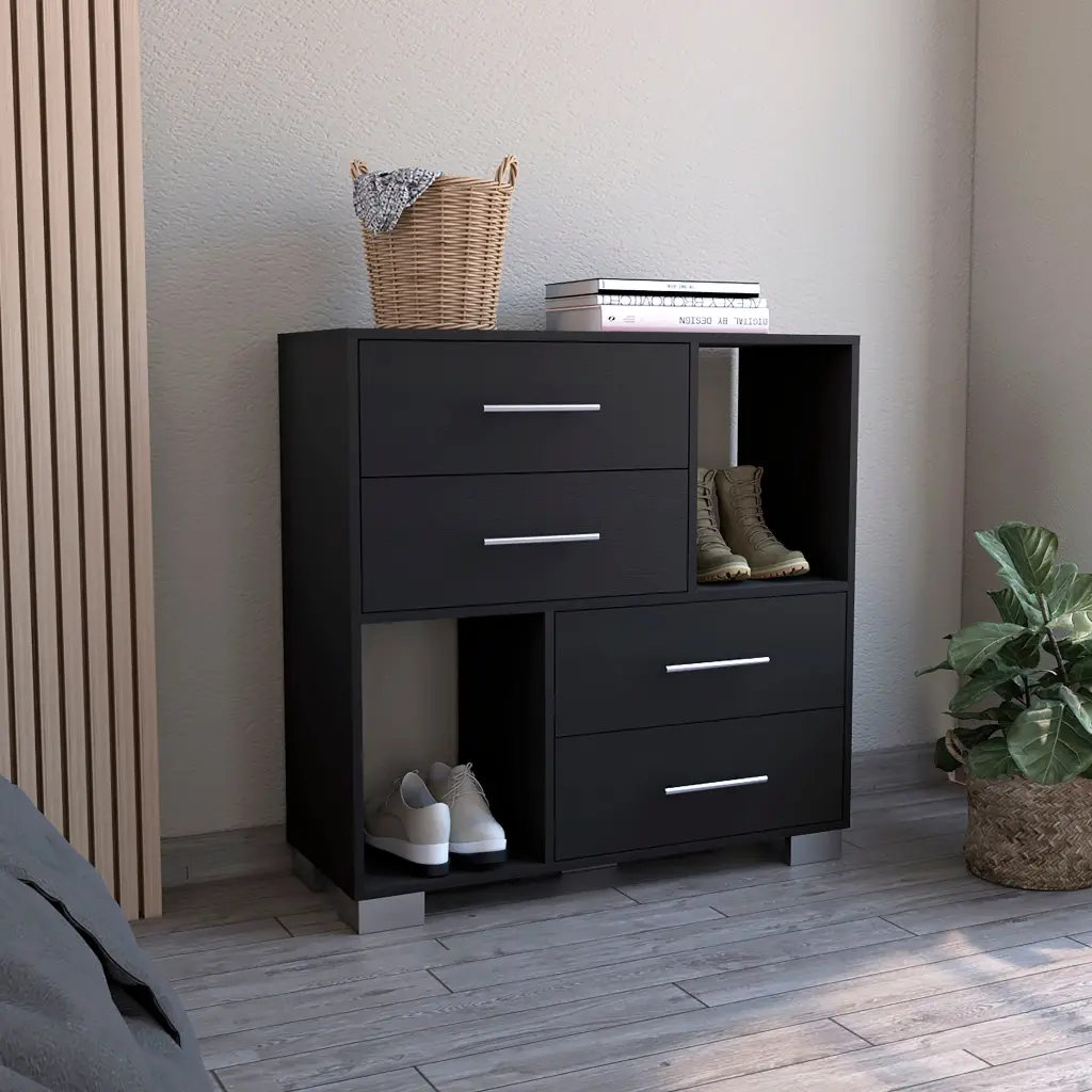 Brooks 2 Shelf 4 Drawer Dresser Black Wengue Particle Board furniture max