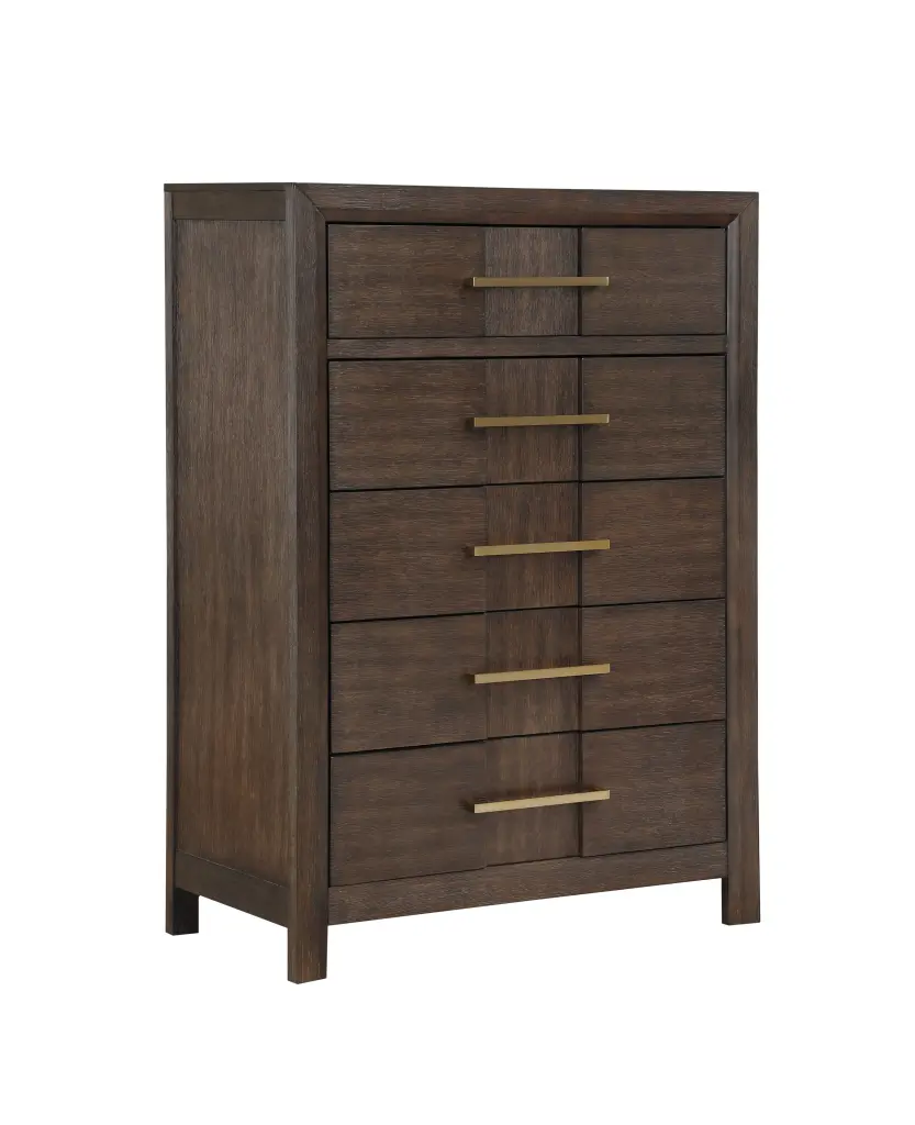 Kenzo Modern Style 5 Drawer Chest - Walnut Wood Bedroom Dresser Ample Storage galaxy home furnishings