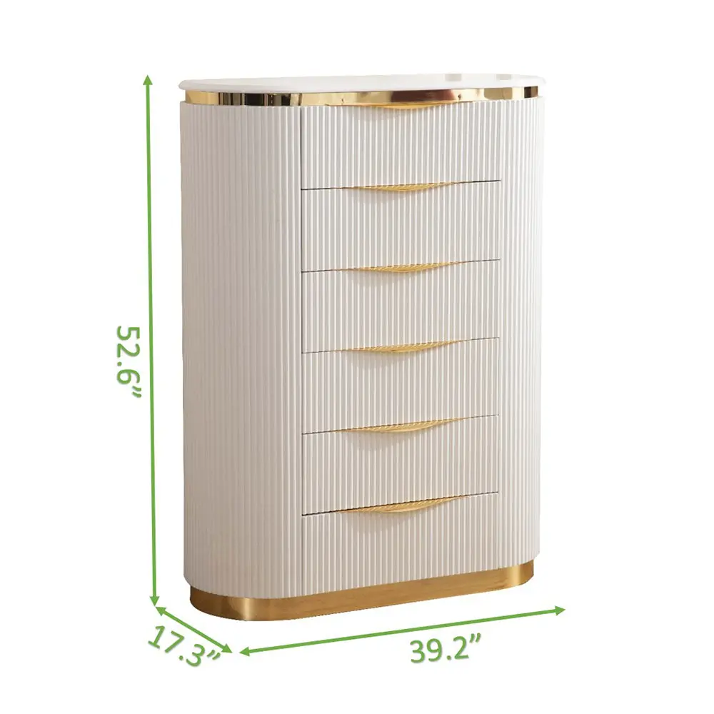 Laura White Wood Chest 5 Drawers Gold Specification Bedroom galaxy home furnishings