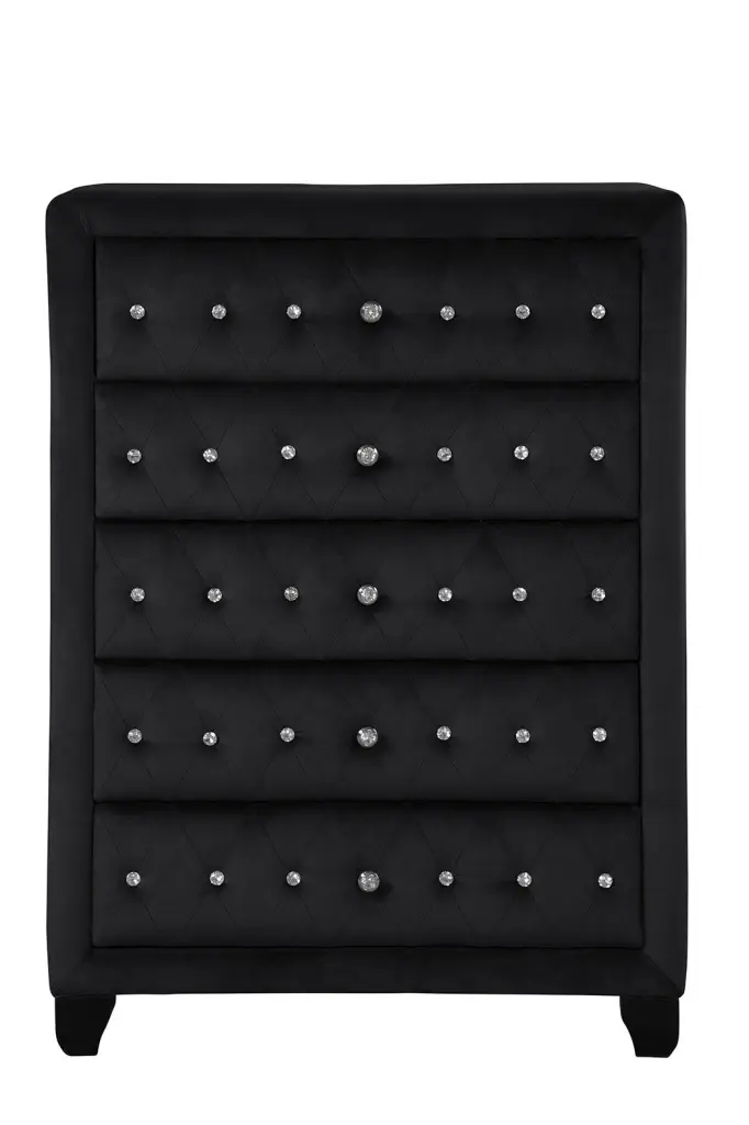 Sophia Modern Style Crystal Tufted Upholstery 5 Drawer Chest galaxy home furnishings