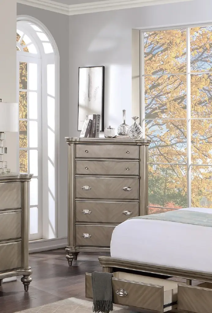 Premium Antique Silver Champagne Finish Chest Drawers 1Pc Storage kanepe