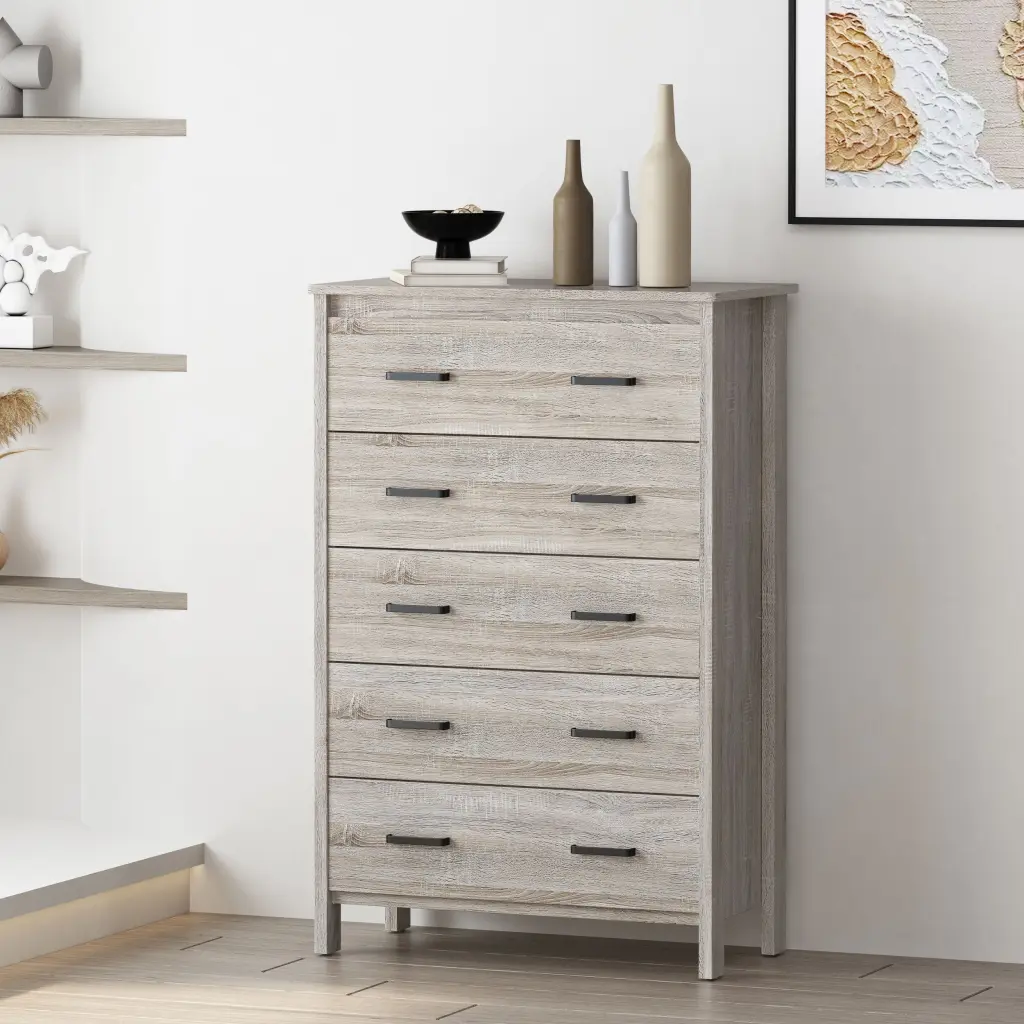 Tool-less Assembly 5 Drawer Chest Oak MDF nh-sunfay
