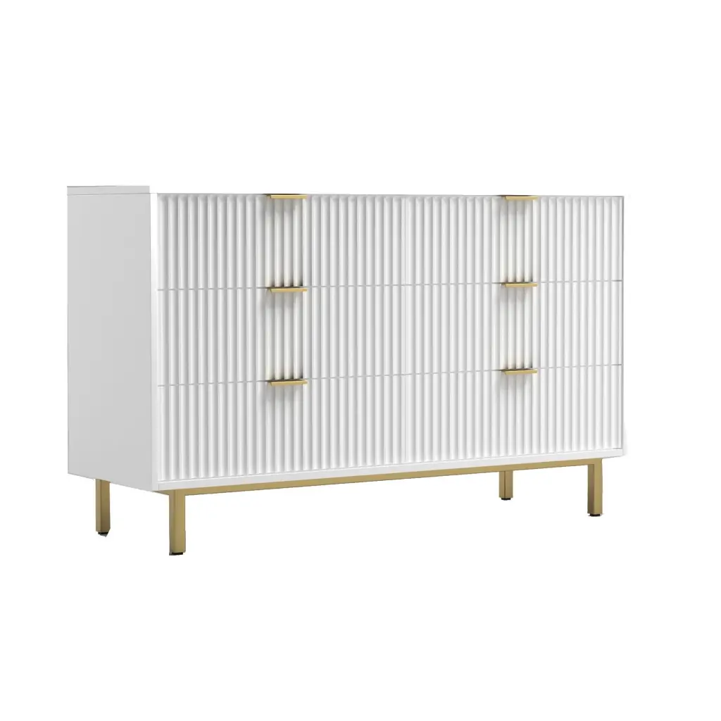 Beth 56 Inch 6 Drawer Dresser Corrugated Panels White Mahogany royal hampton