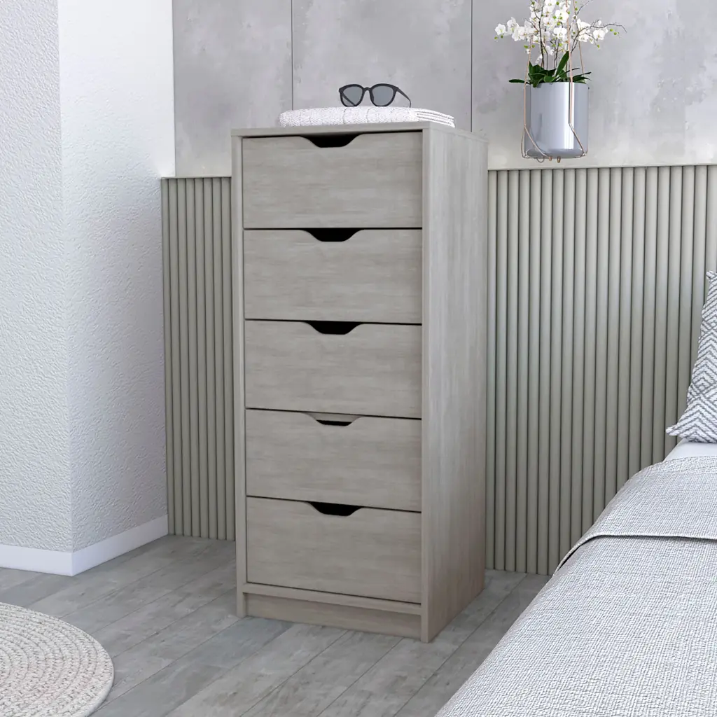 Dillon 5 Narrow Drawer Dresser Tall Chest Drawers Gray fm furniture