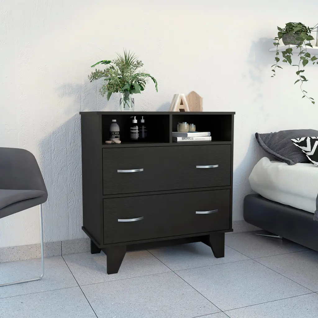 Aaron 2 Drawer 2 Shelf Dresser Black Wengue Particle Board furniture max