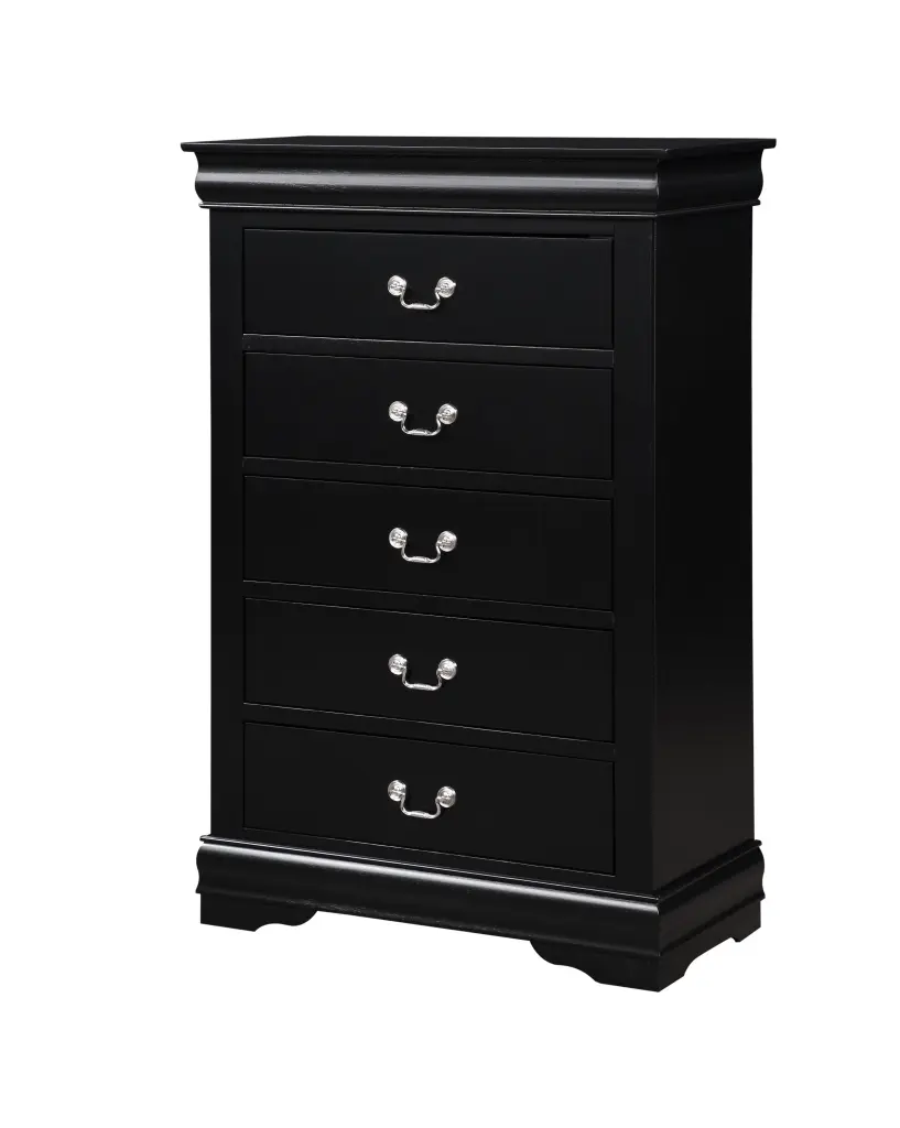 Black 5 Drawer Chest Metal Handle Bedroom Dresser Particle Board MDF furniture max
