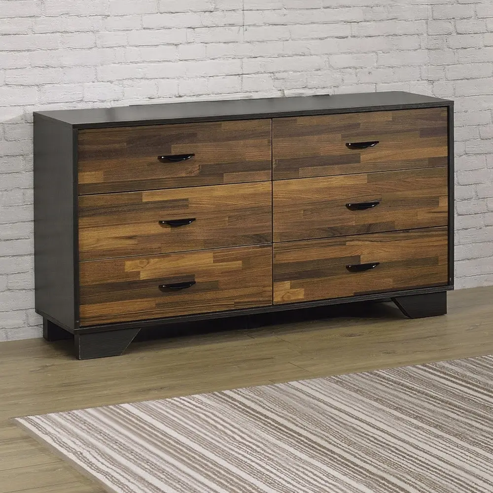 Walnut and Black 6 Drawer Dresser Modern Particle Board Bedroom Furniture furniture max