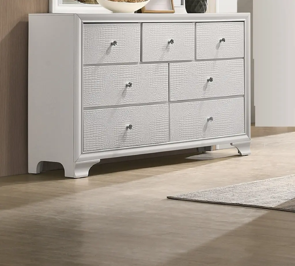 1Pc Modern Glam Style White Finish Glam Seven Drawer Dresser Embossed Bedroom Furniture kanepe