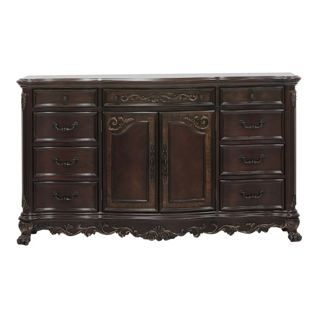Cherry Finish Formal Bedroom Furniture 1Pc Dresser 9 Drawers Bottom Storage kanepe