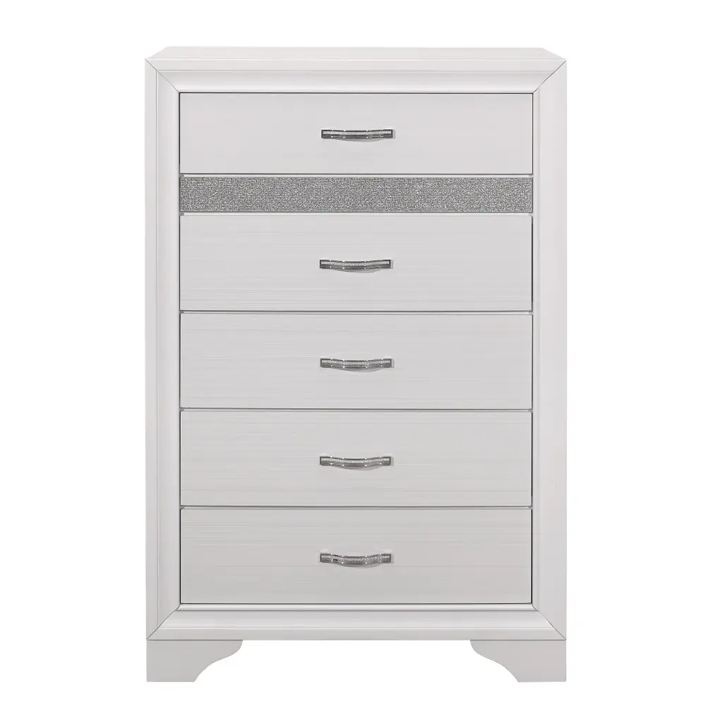 Glamorous White Finish Chest Drawers Faux Crystal Pulls kanepe