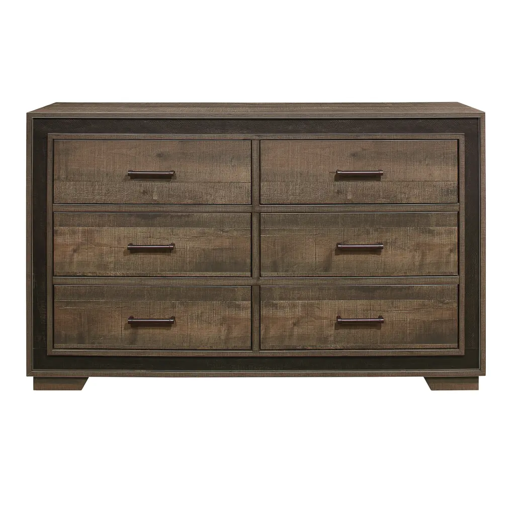 Rustic Dark Ebony Finish 6 Drawer Dresser Wooden Bedroom Furniture kanepe