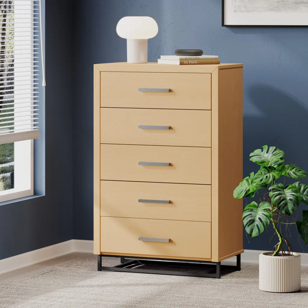 5 Drawer Chest Natural MDF Modern Storage Cabinet nh-sunfay