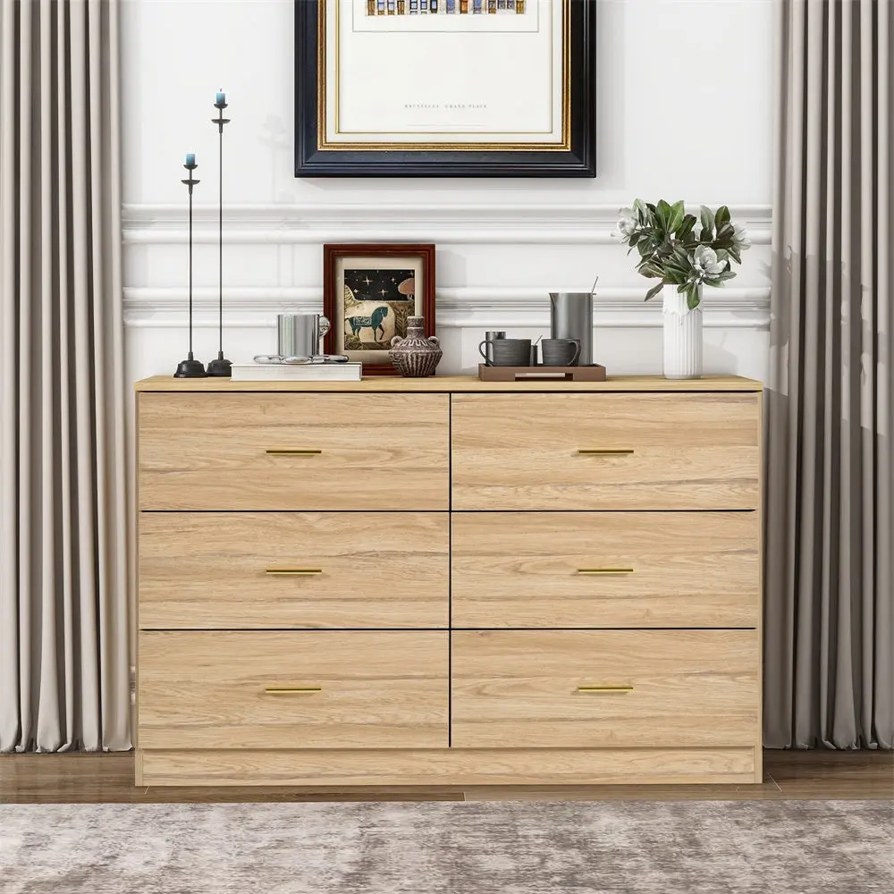 Modern Natural 6 Drawer Dresser Bedroom Large Storage rnb