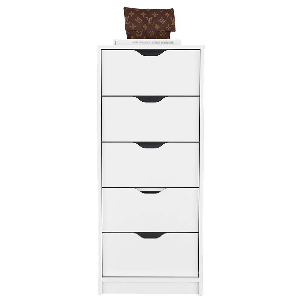 Dresser Kamran Five Drawer Narrows White Finish Particle Board treevol furniture