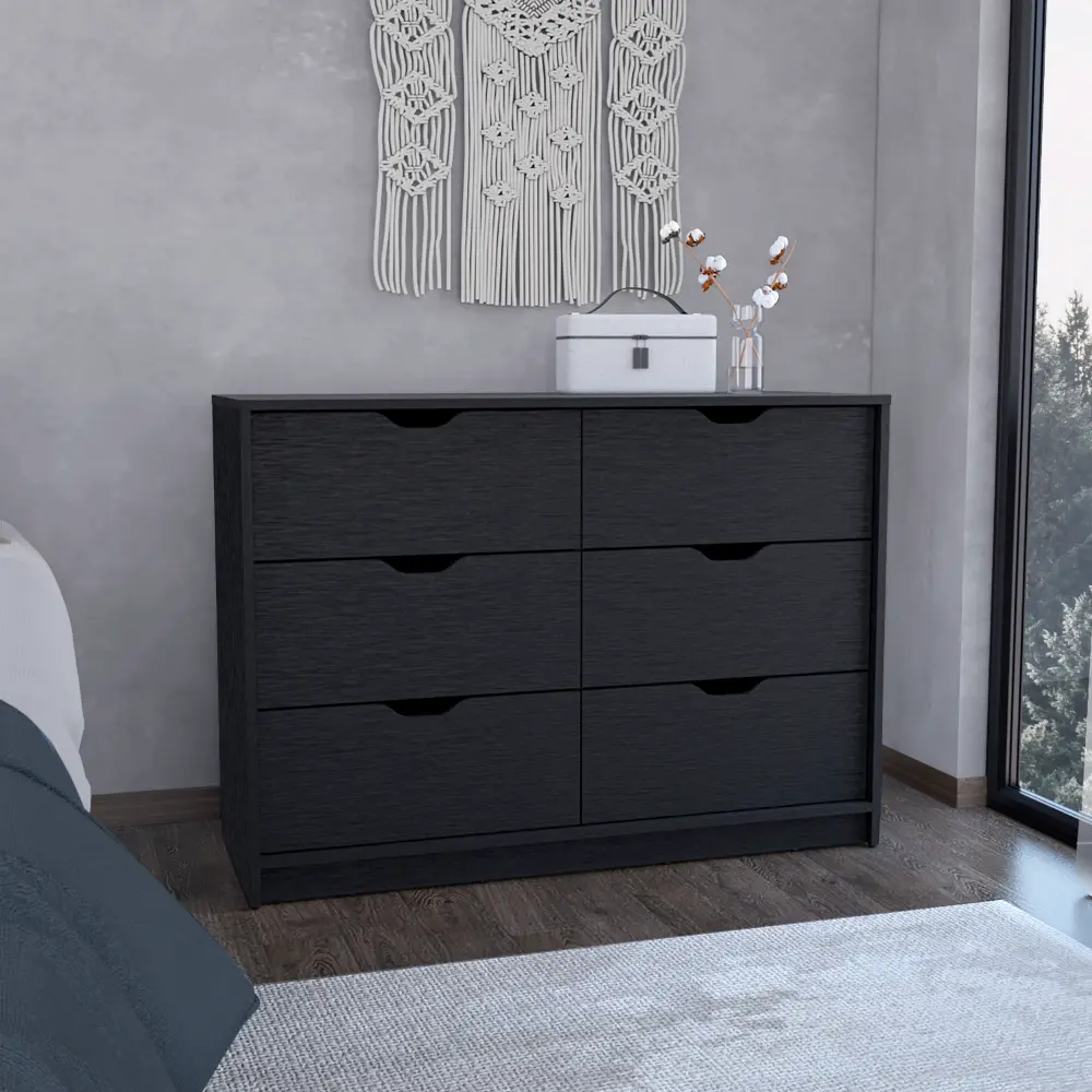 Basilea 4 Drawers Double Dresser 2 Pull Down Cabinets Black tuhome