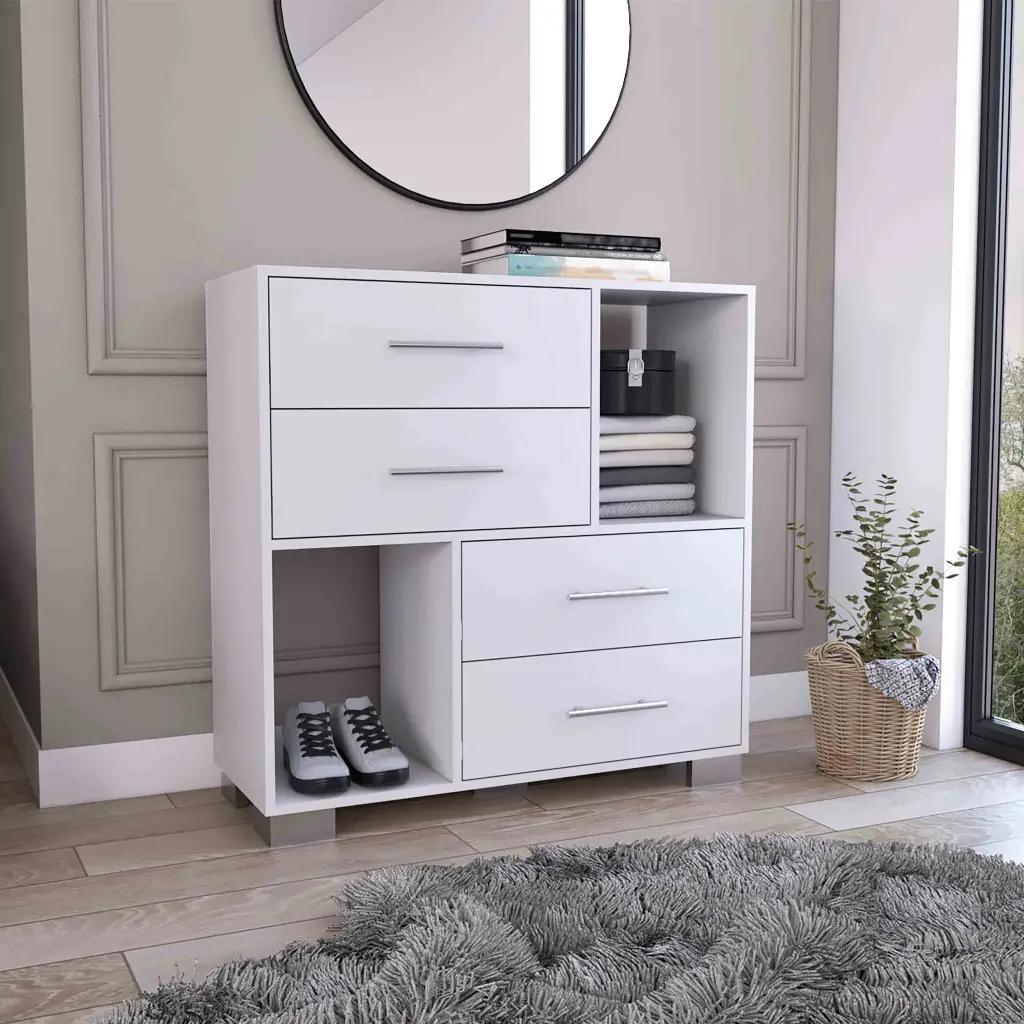Krista Dresser Two Open Shelves and Four Drawers White Modern Bedroom tuhome