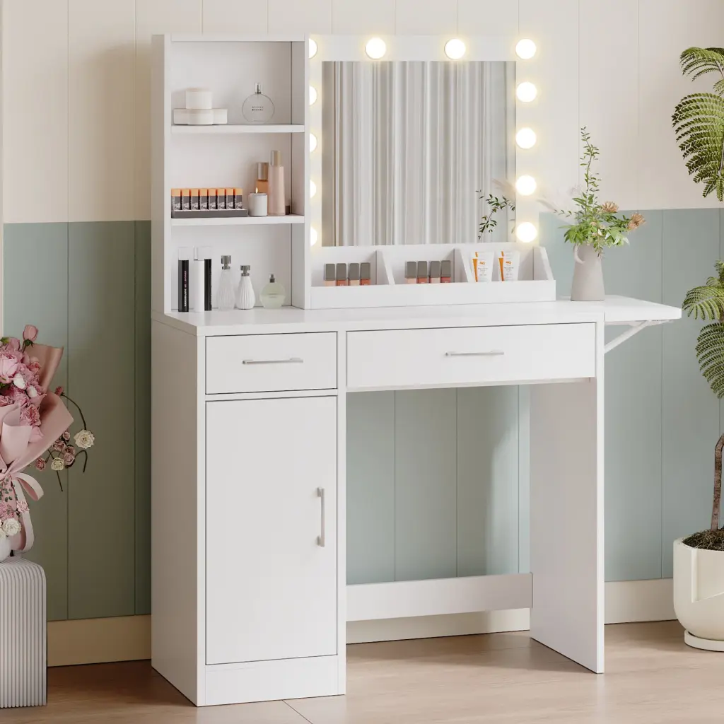 Vanity Desk Drawers & Mirror Lights Drawers & Cabinet Makeup Dressing Table mirrotowel