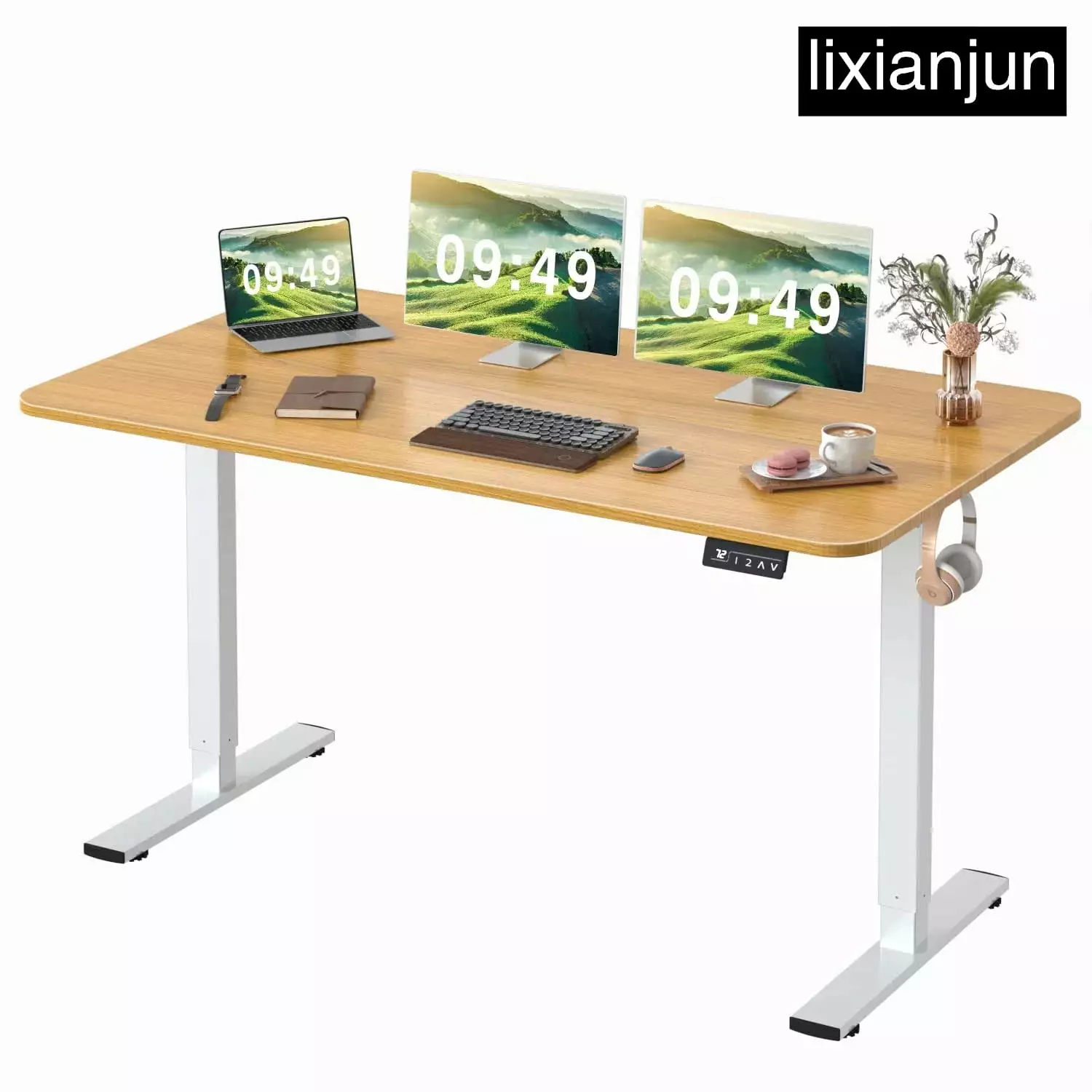 Electric Height Adjustable Standing Desk 55 x 24 Inches Memory Preset Home Office FHWMLYT