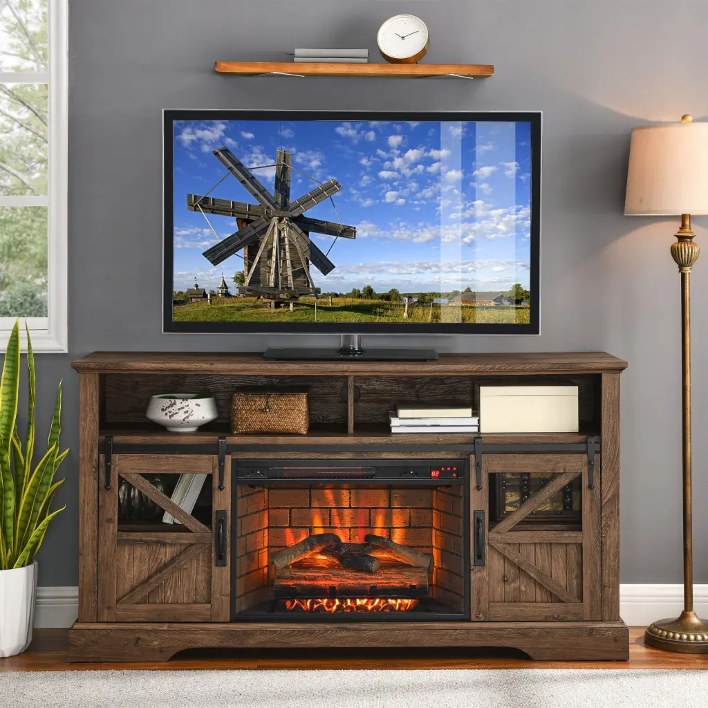 60 Inch Electric Fireplace Entertainment Center Door Sensor Modern Living Room cambridge electrical manufacturing