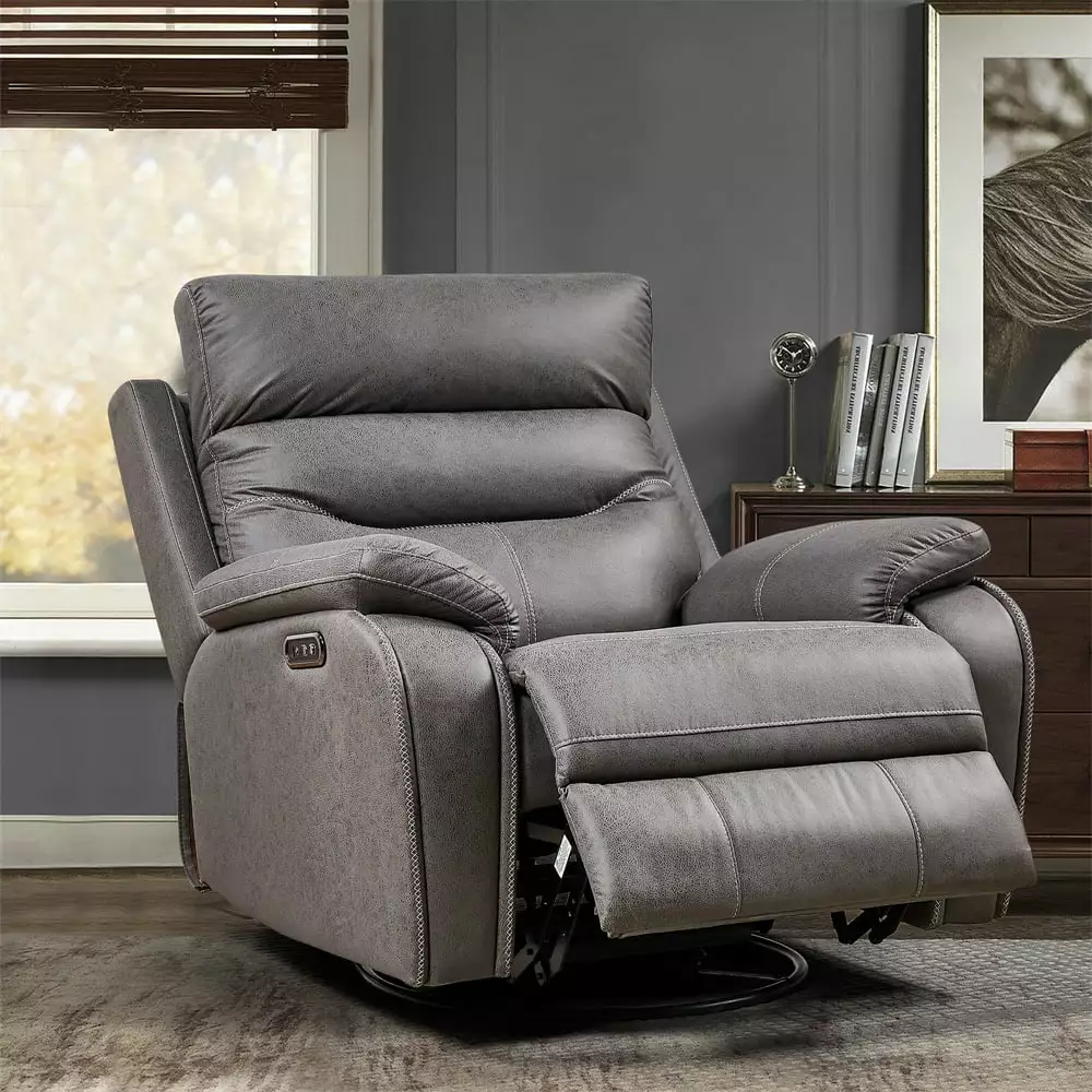 Power Swivel Rocker Recliner Chair Elderly Dual Motor Electric Glider and USB Ports Gray ARCTICSCORPION
