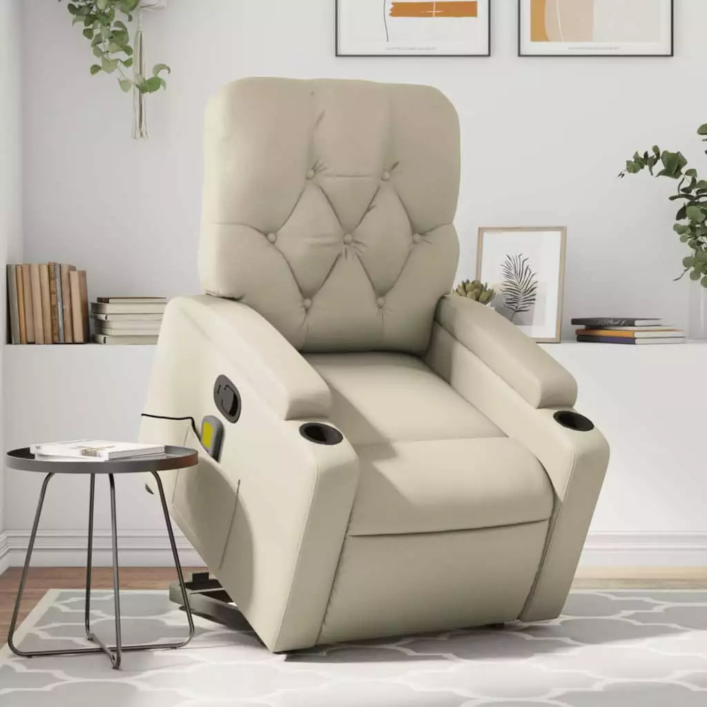 vidaXL Stand up Massage Recliner Chair Cream Faux Leather - Electric Lift Chair Massage