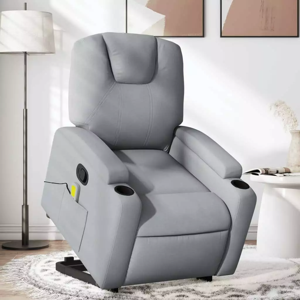 vidaXL Stand up Massage Recliner Chair Light Gray Fabric - Comfortable Lift Recliner Massage
