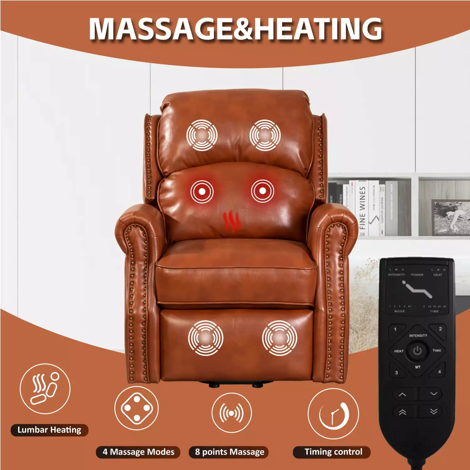 DeeHome Lehboson Lift Chair Recliners - Electric Power Recliner Chair Massage and Heating Caramel