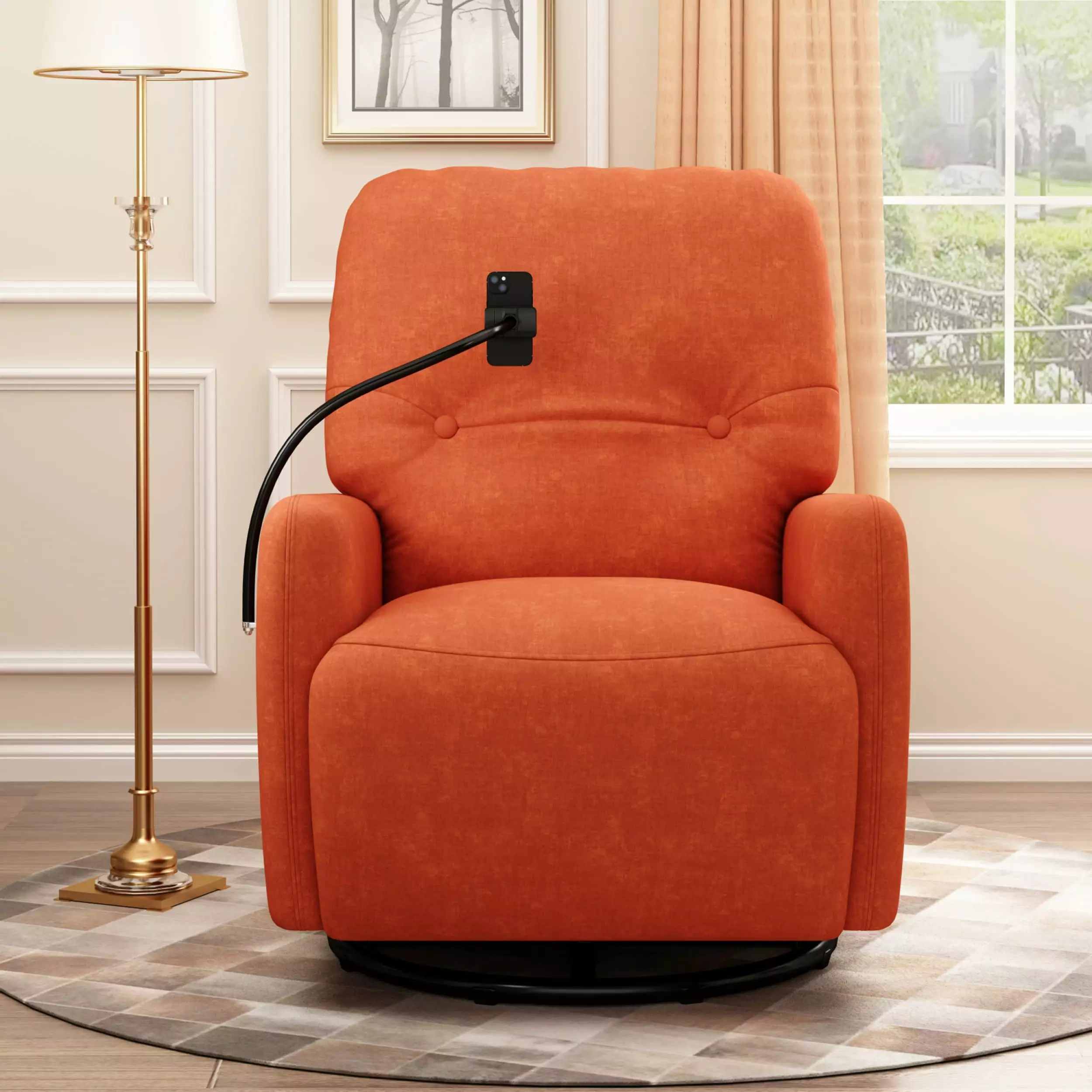 270 Degree Swivel Electric Recliner Home Theater Seating Single Reclining Sofa Phone Holder - Orange Miekor
