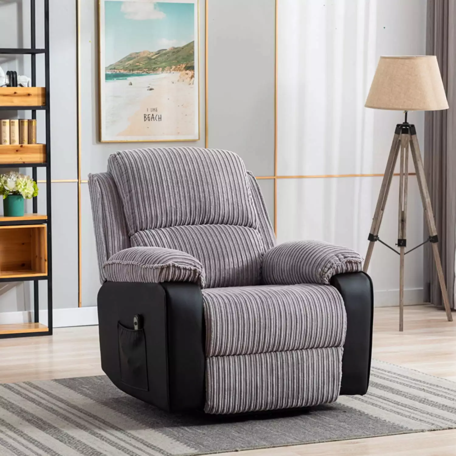 Grey Fabric Recliner Chair Electric Remote Control and Thick Seat Ponnky