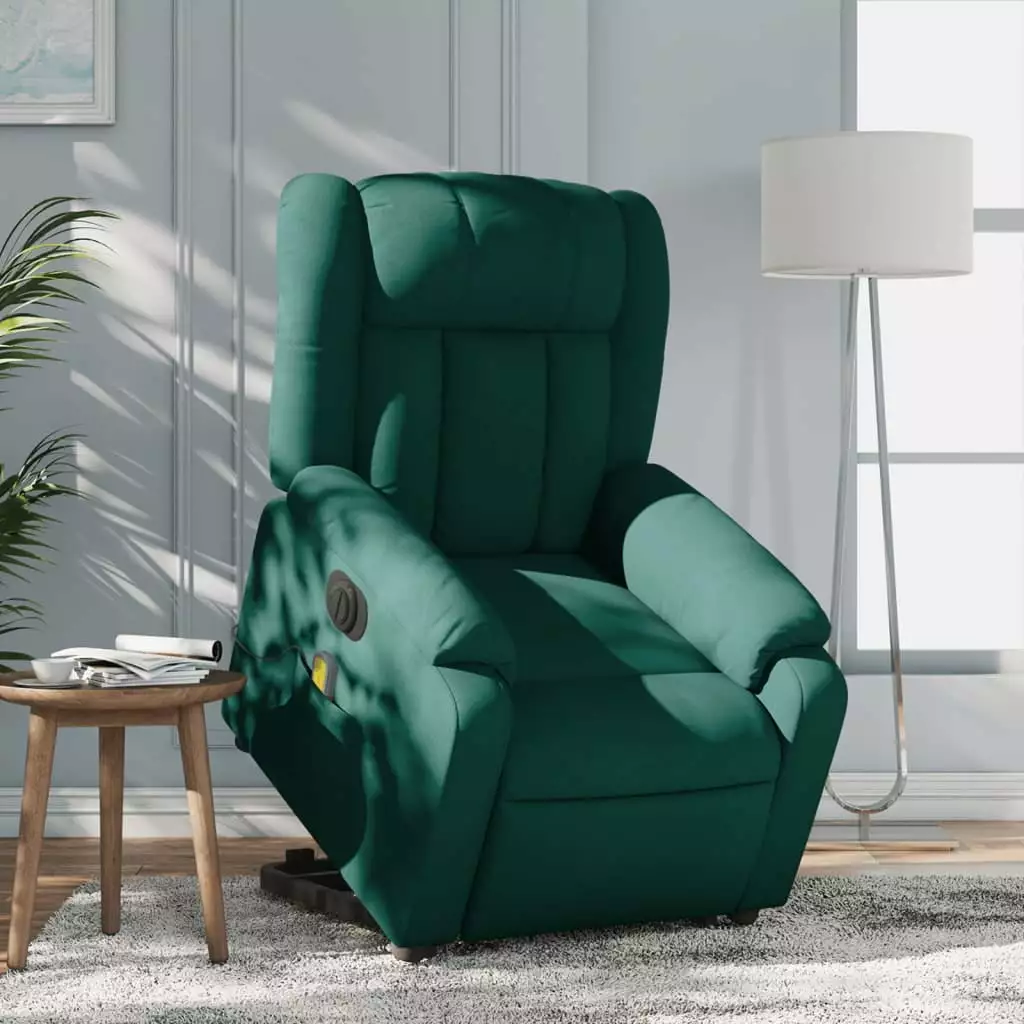 vidaXL Dark Green Fabric Electric Stand Up Massage Recliner Chair Lift Function