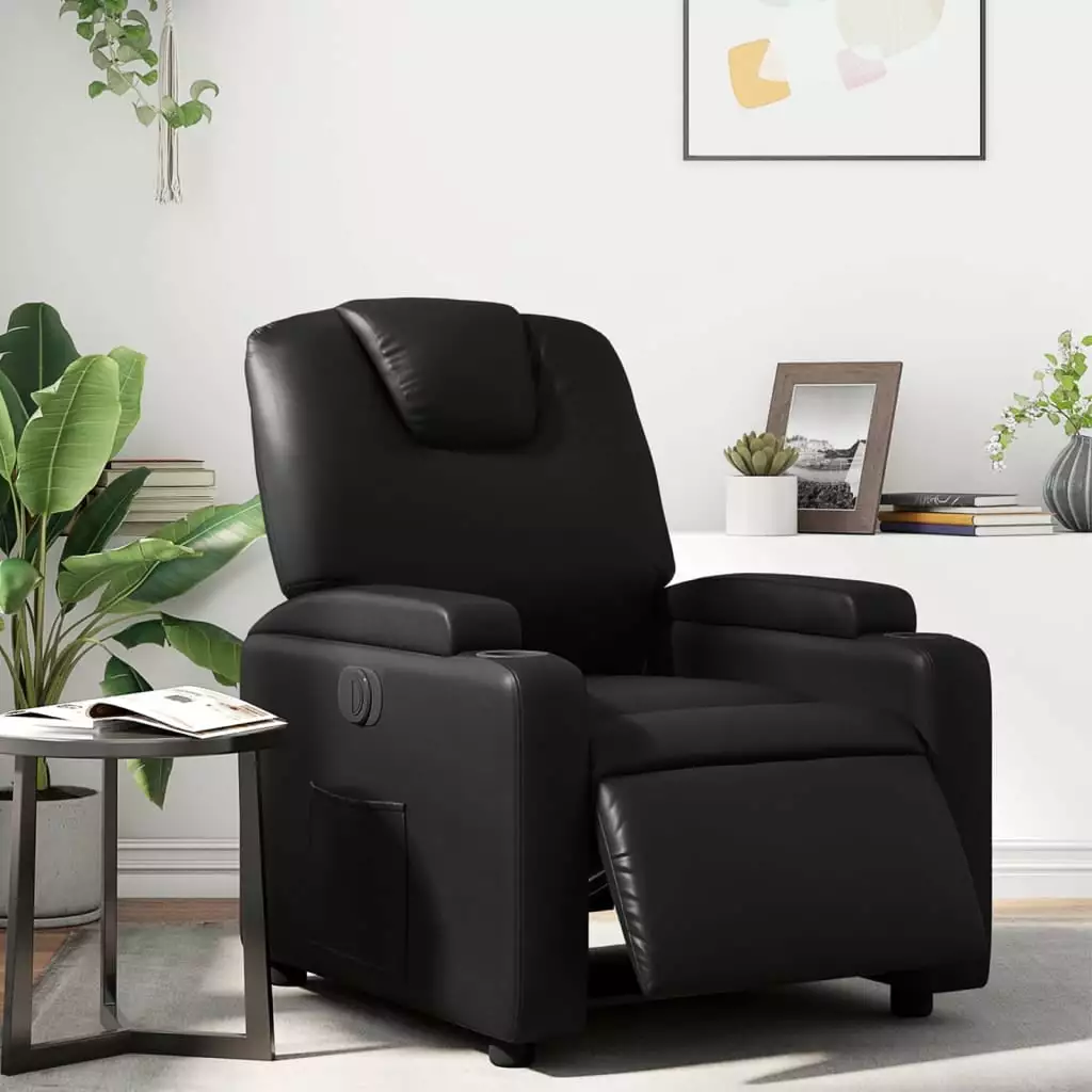 vidaXL Electric Recliner Chair Black Faux Leather - Modern Power Recliner Living Room