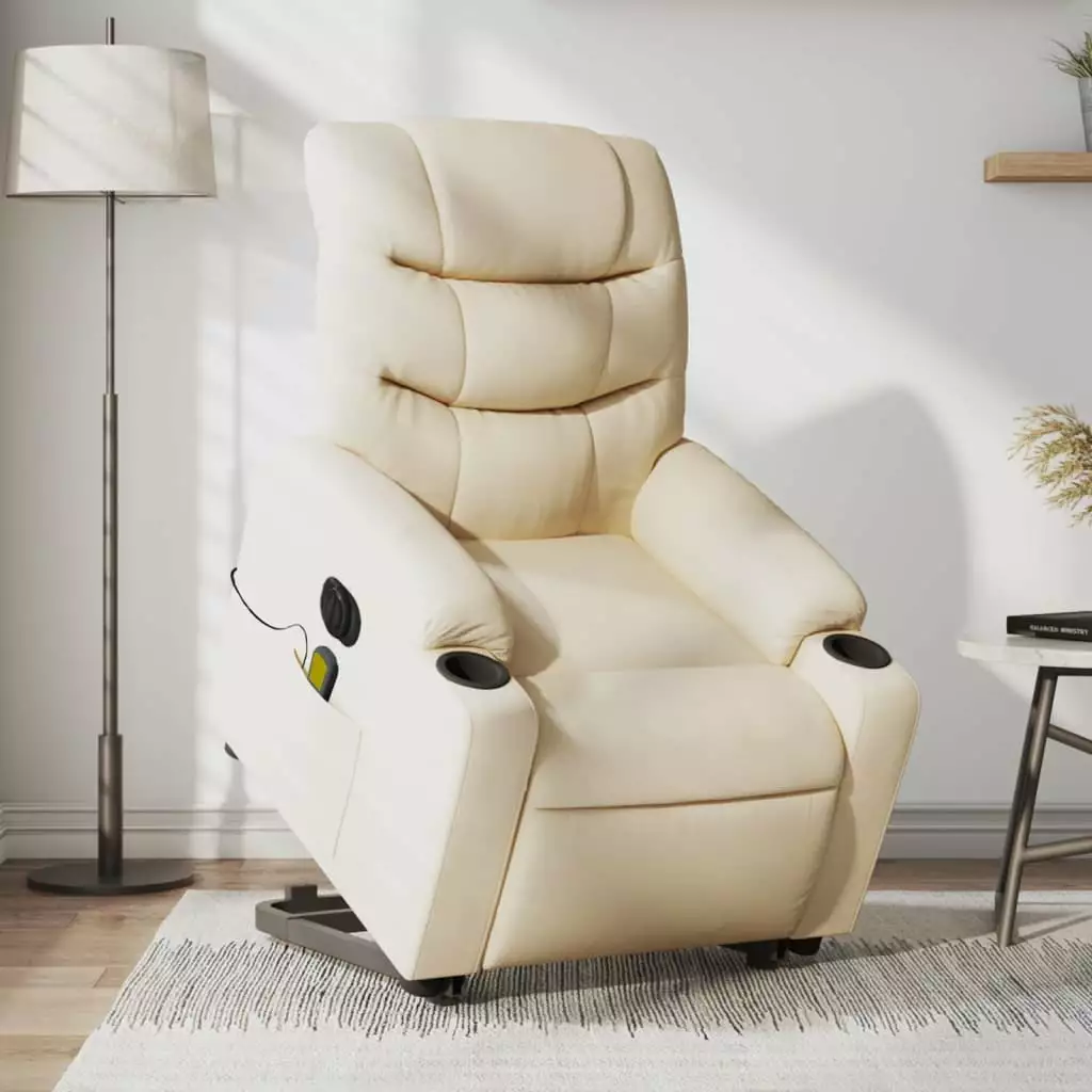 vidaXL Electric Stand Up Massage Recliner Chair Cream Fabric Multiple Functions